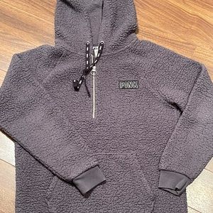 Pink by Victoria Secret grey fuzzy quarter zip sweater size XS